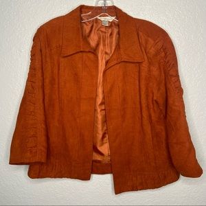 Christopher & Banks Burnt Orange Faux Suede Short Blazer Jacket Large Ruffle EUC